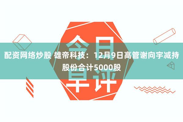 配资网络炒股 雄帝科技：12月9日高管谢向宇减持股份合计5000股